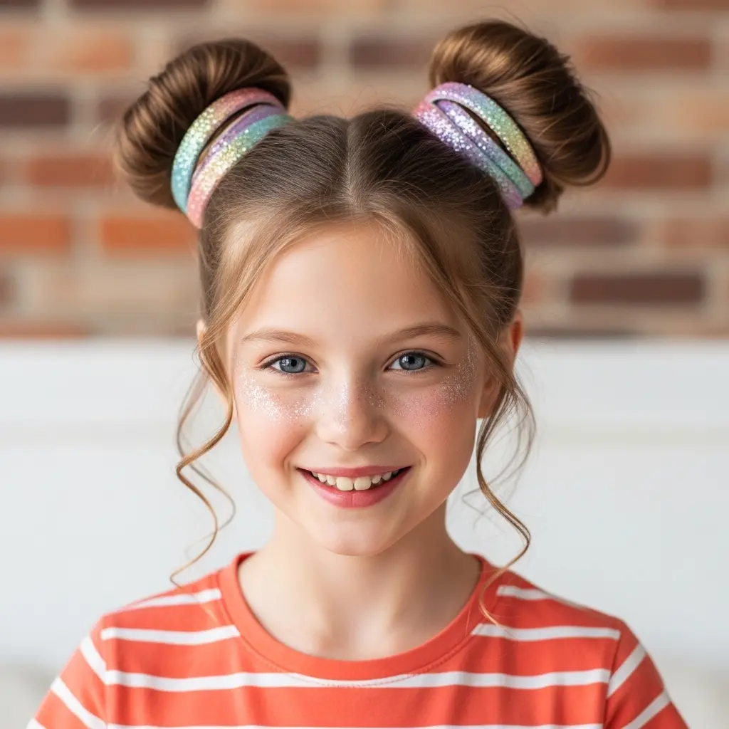 #14 Whimsical Sparkly Twisted Buns with Colorful Accents