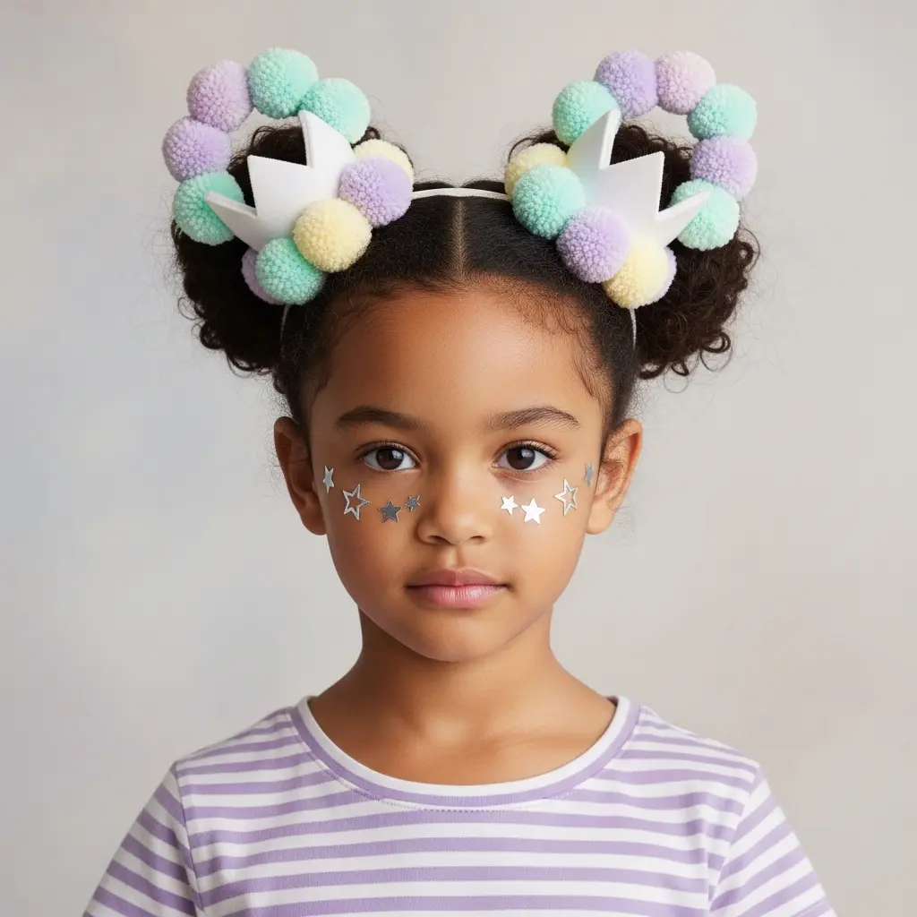 #22 Charming Twisted Buns with Colorful Pom-Poms