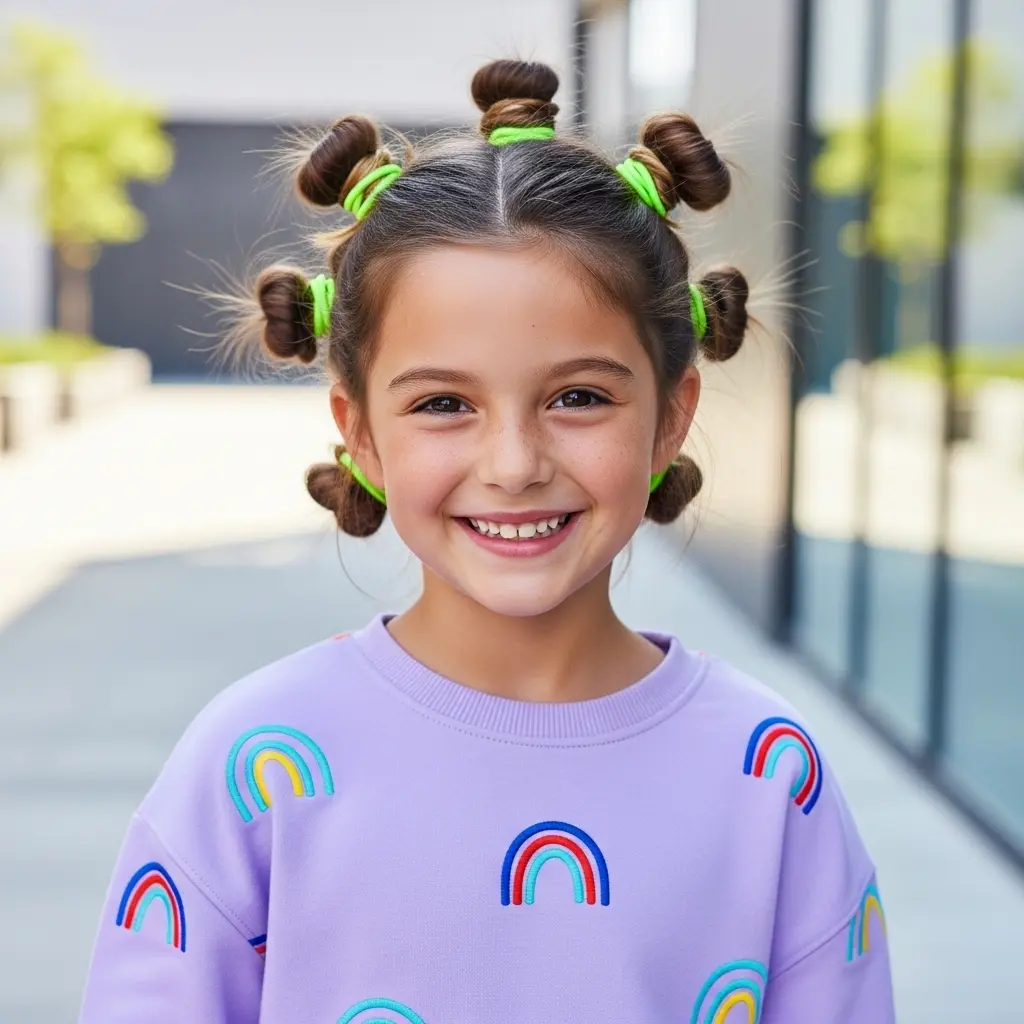 #25 Playful Twisted Buns with Neon Accents