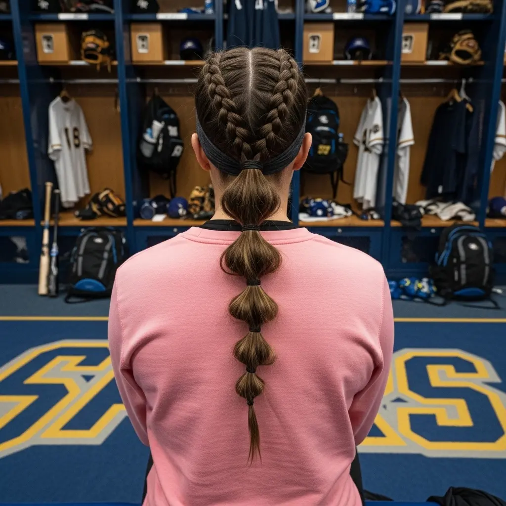 #3 Softball Pony with Bubble and Dutch Braids