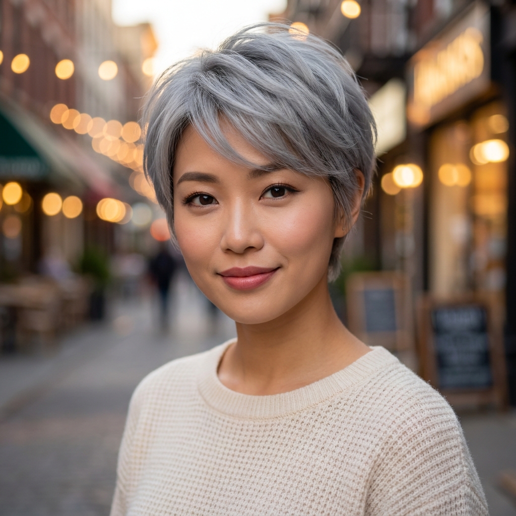 #3 Korean Pixie Cut with Bangs for a Chubby Face