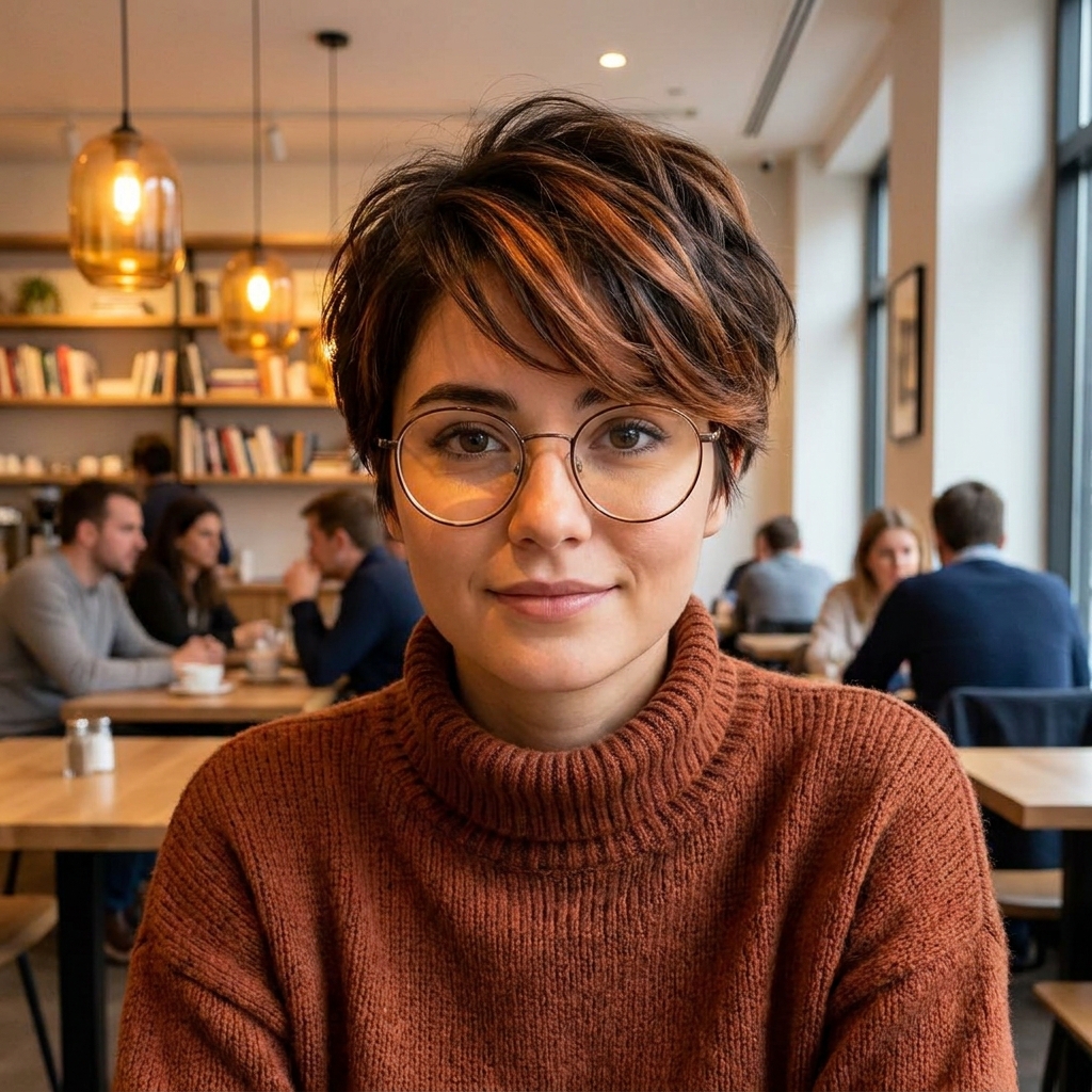 #5 Pixie Cut for a Chubby Face with Glasses