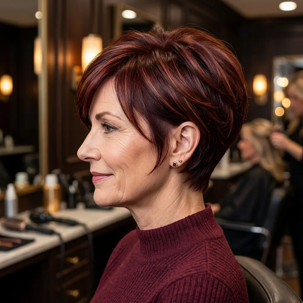 #1 Side-Parted Red Long Pixie with Highlights