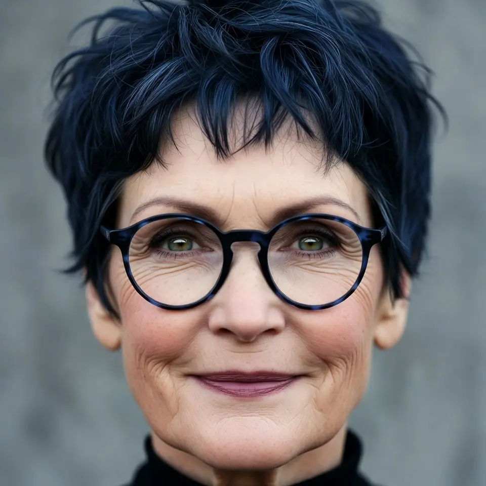 #10 Indigo-Glazed Textured Pixie with Glasses-Friendly Temple Tucks