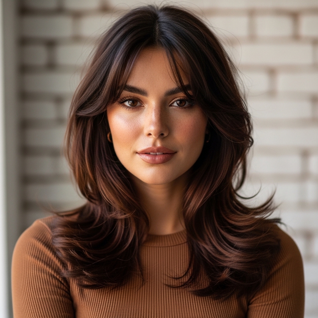 #10 Long Butterfly Cut with Subtle Burgundy Highlights