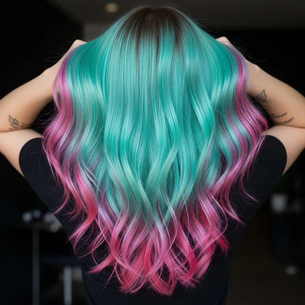 #11 Teal and Coral Pastel Long Layers with Hidden Rose-Pink Panels