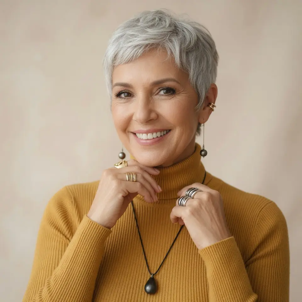 #11 Silver-White Messy Pixie for Older Women