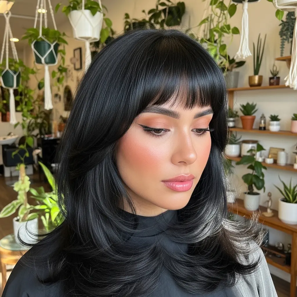 Face-Framing Long Layers with Full Bangs