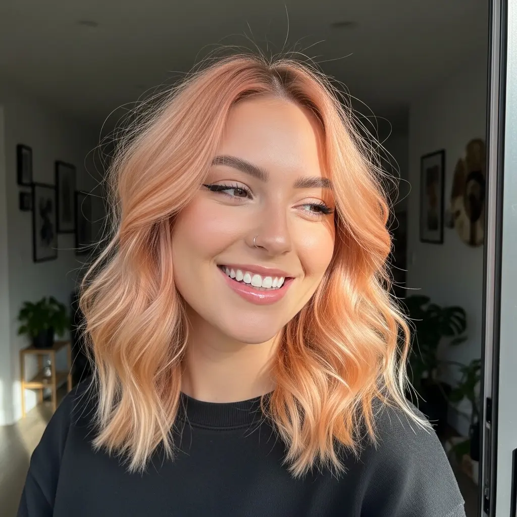 #14 Textured Coral-Peach Shag with Golden-Tip Ombre