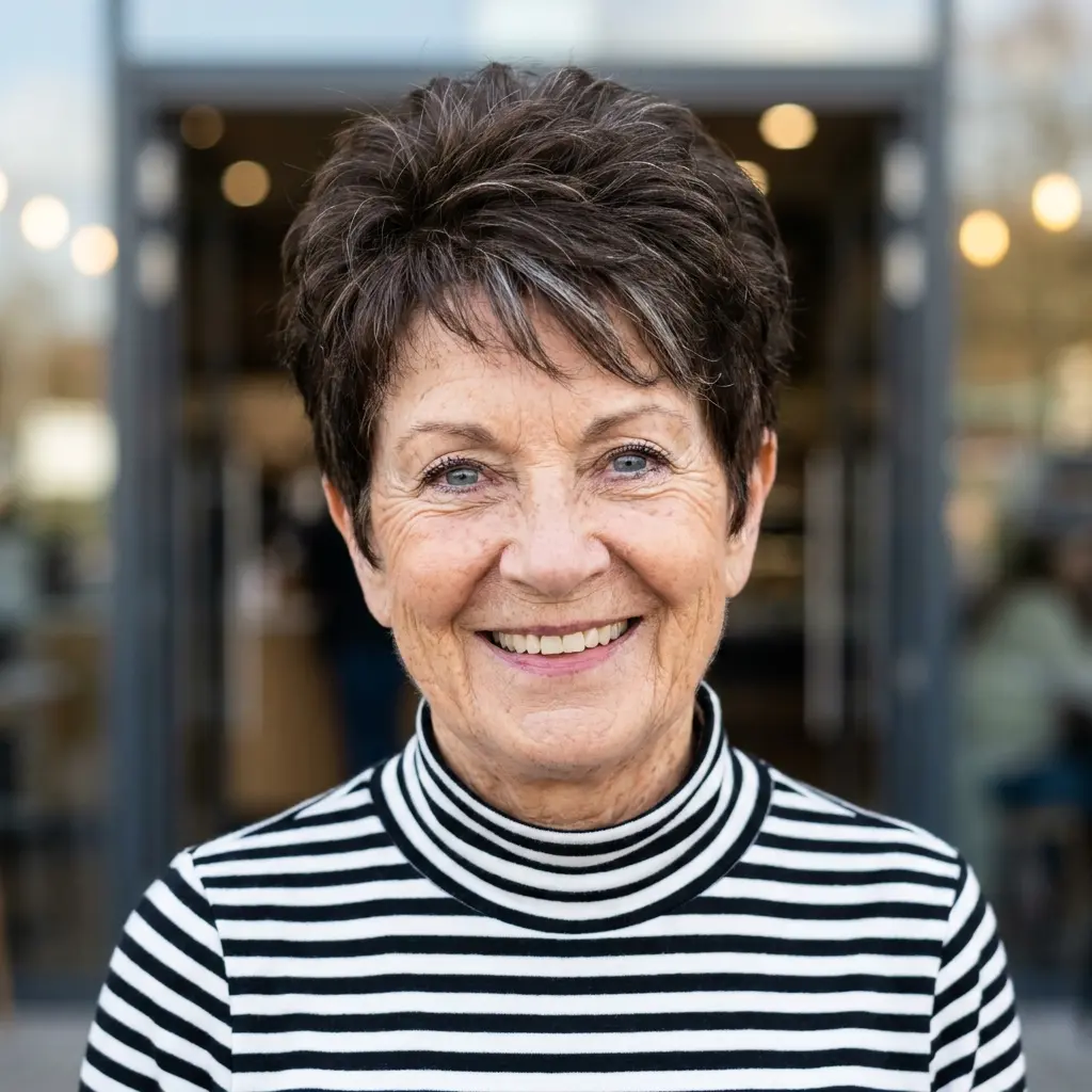 #14 Short Chestnut Pixie Shag with Lifted Crown and Wispy Fringe