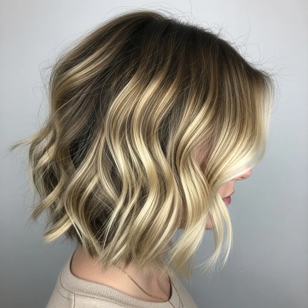 #15 Stacked Choppy Bob with Blonde Balayage