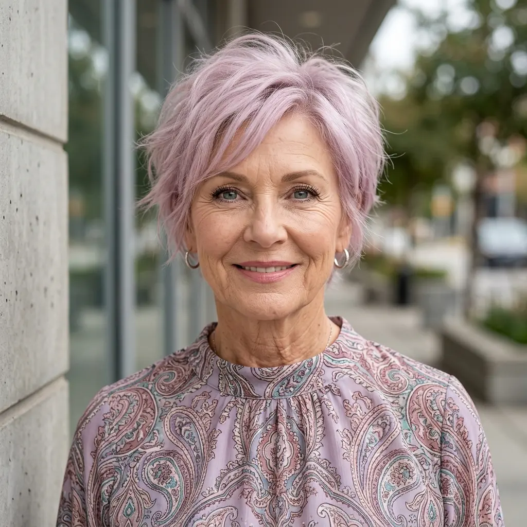#15 Pastel Lavender Textured Pixie Shag with Feathered Fringe