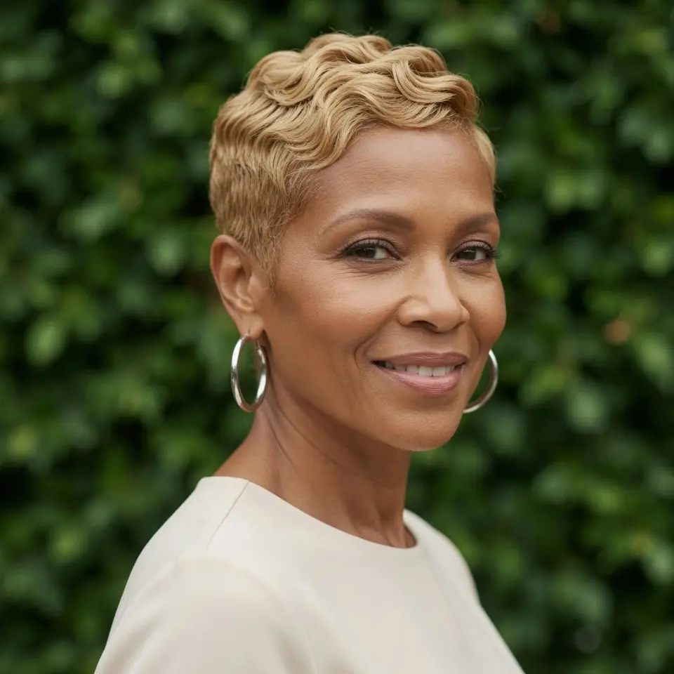 #16 Warm Blonde Pixie with Relaxed Curls