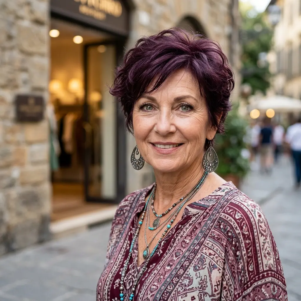 #16 Plum Textured Pixie Shag with Choppy Micro-Fringe