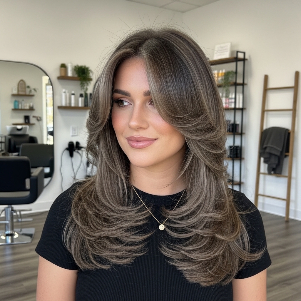 #16 Middle Part Hair with Butterfly Cut