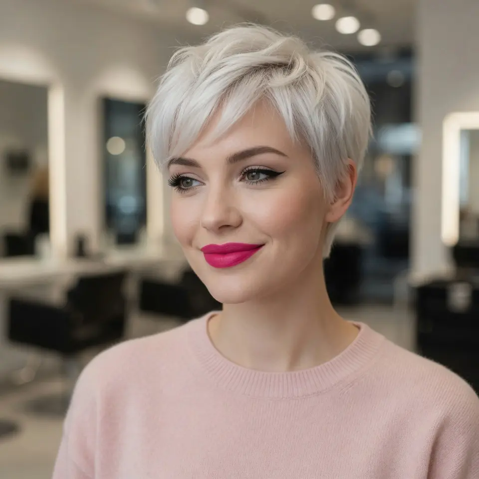 #17 Icy White Pixie with a Long Top and Side Bangs