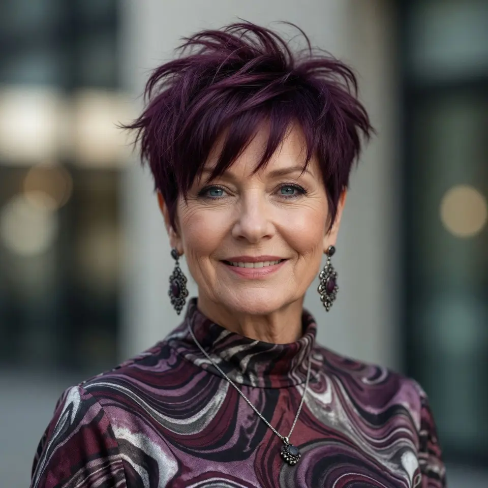 #2 Short Violet-Purple Pixie Shag with Feathered Crown and Tapered Nape