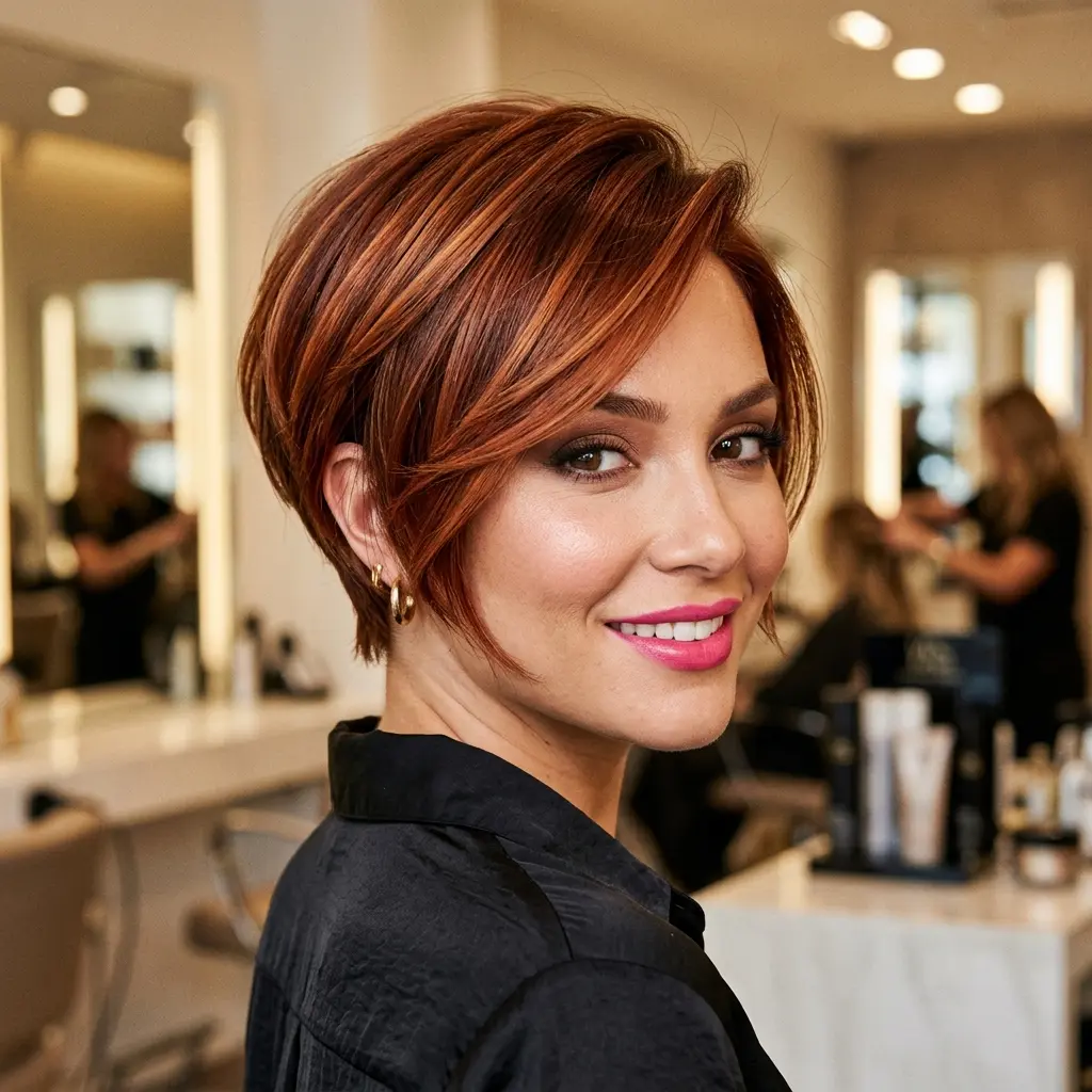#3 Vibrant Short Stacked Pixie Bob with Side Part