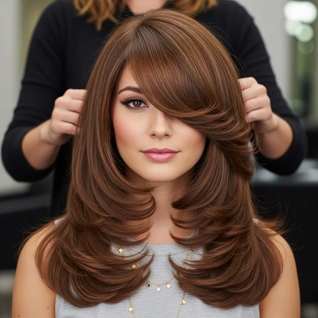 Face-Framing Layered Long Brown Hair