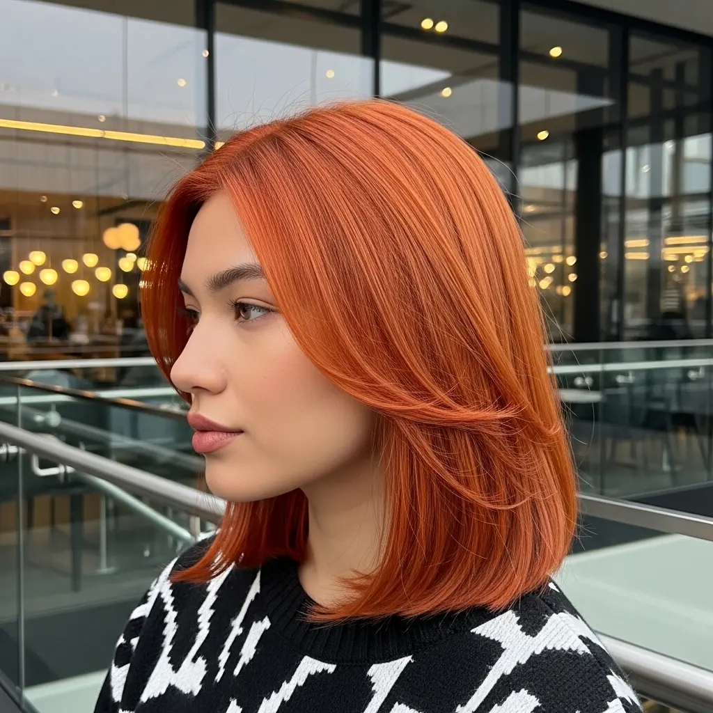#4 Apricot-Copper Blended Long Layers with Soft Face-Framing Flip