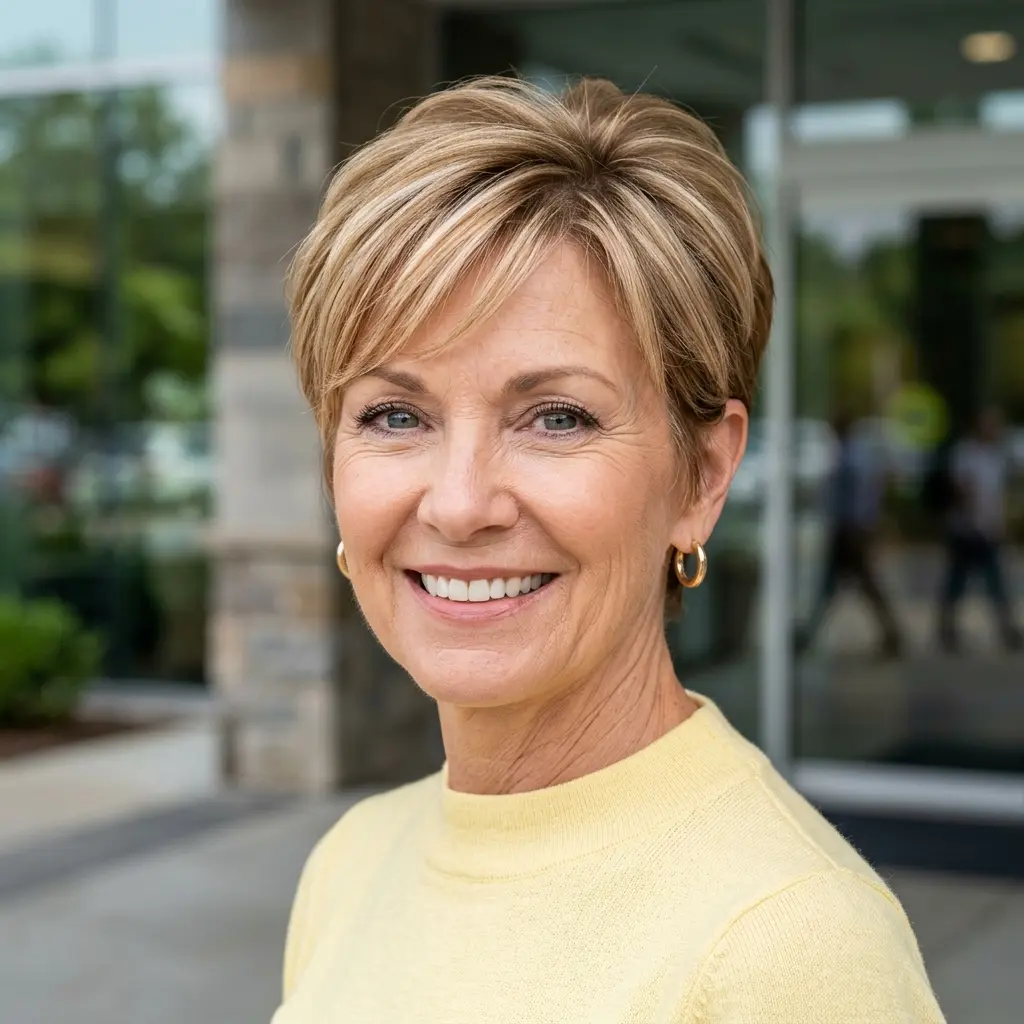 #4 Textured Pixie Cut with Soft Caramel Highlights