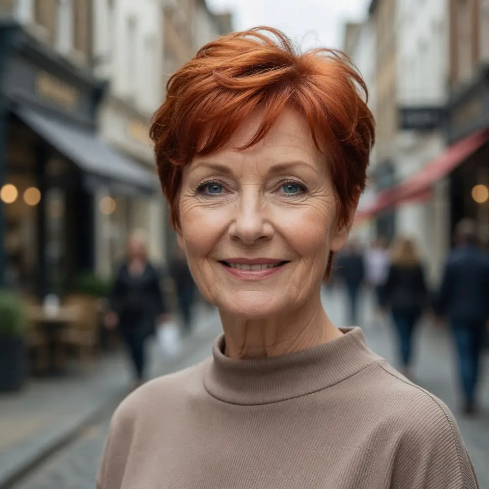 #4 Warm Copper Textured Pixie Shag with Ear-Length Taper and Wispy Fringe