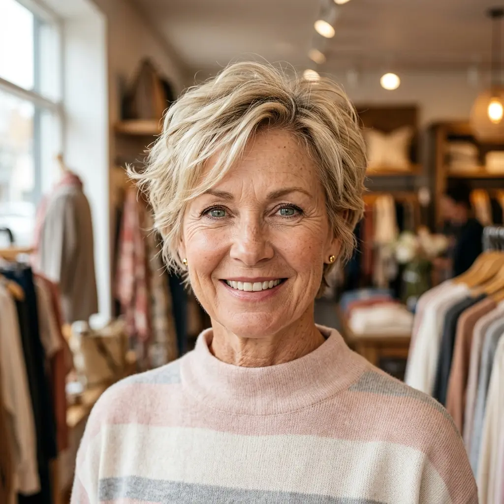 #4 Short Textured Blonde Pixie Shag with Asymmetrical Face-Framing Layers