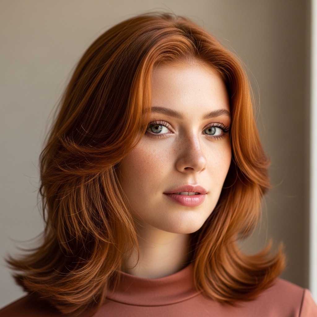 #5 Butterfly Chin-Length Layers on Auburn Hair
