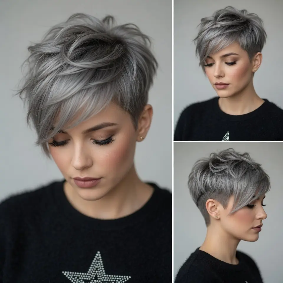 #6 Metallic Steel Textured Pixie
