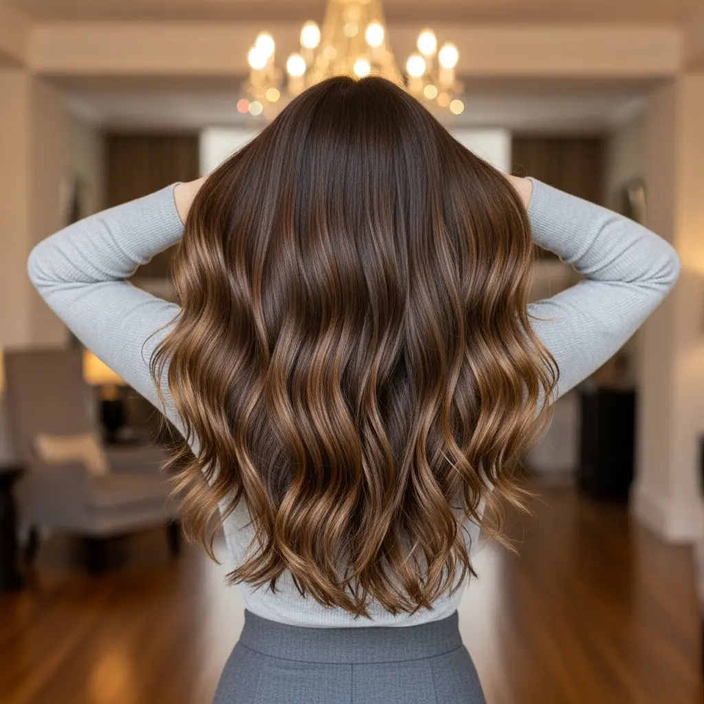 #7 Long Layered Ash-Bronde Waves with Painted Babylights