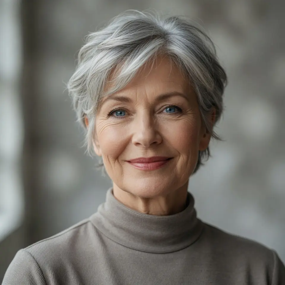 #7 Textured Silver Pixie Shag with Soft Side-Swept Fringe