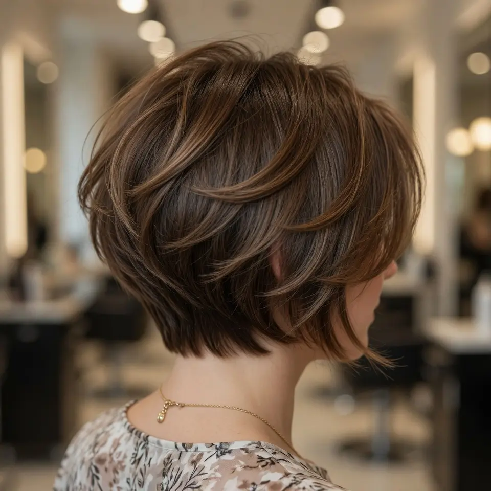 #7 Brunette Stacked Pixie Bob for Straight Hair