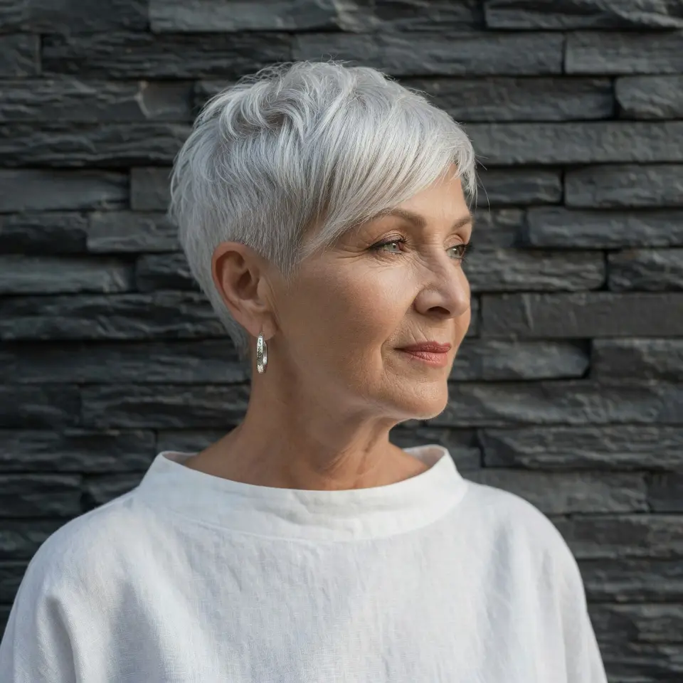 #8 Silver Gray Wispy Pixie Cut