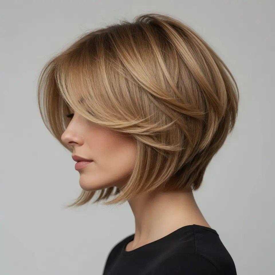 #8 Stacked Peach Bob with Thin Layers