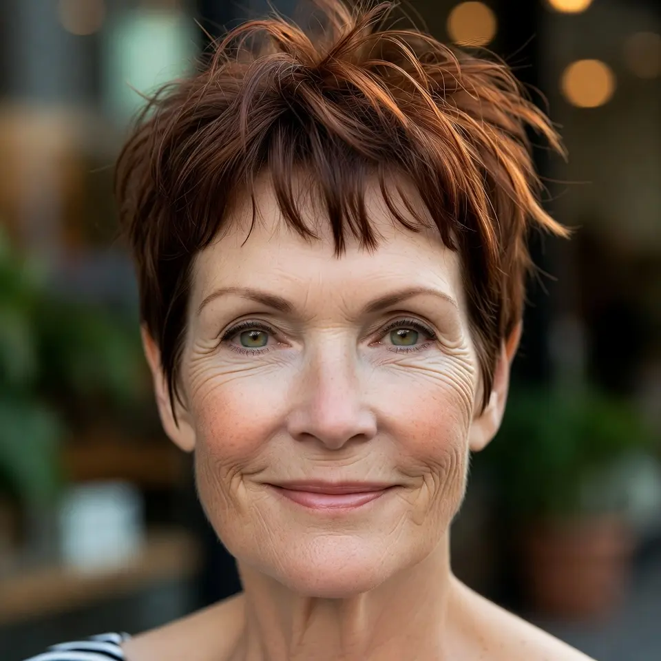 #9 Textured Auburn Pixie Shag with Defined Crown Lift