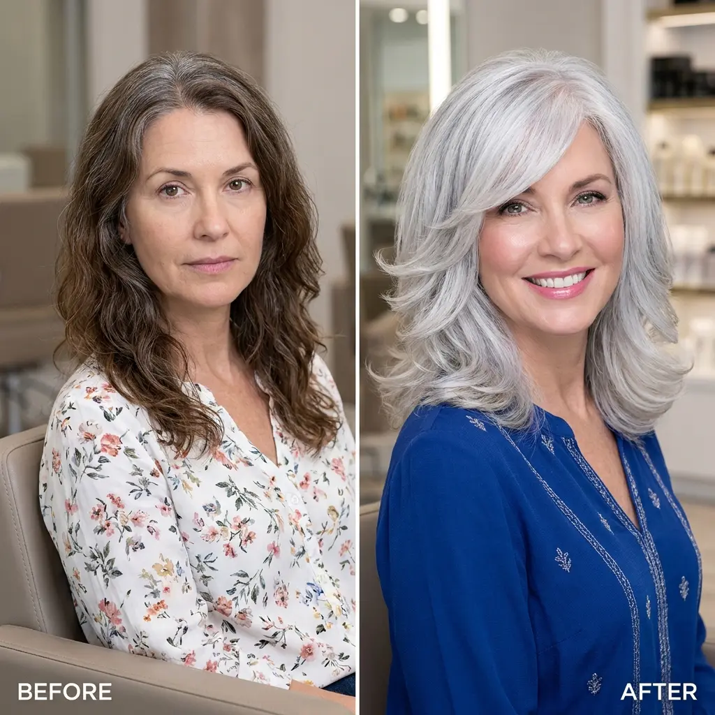 Face-Framing Layered Cut for Older Women
