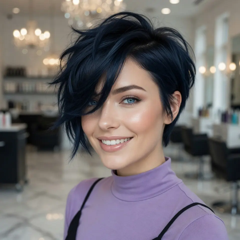 #1 Textured Pixie Bob with Vibrant Blue Highlights