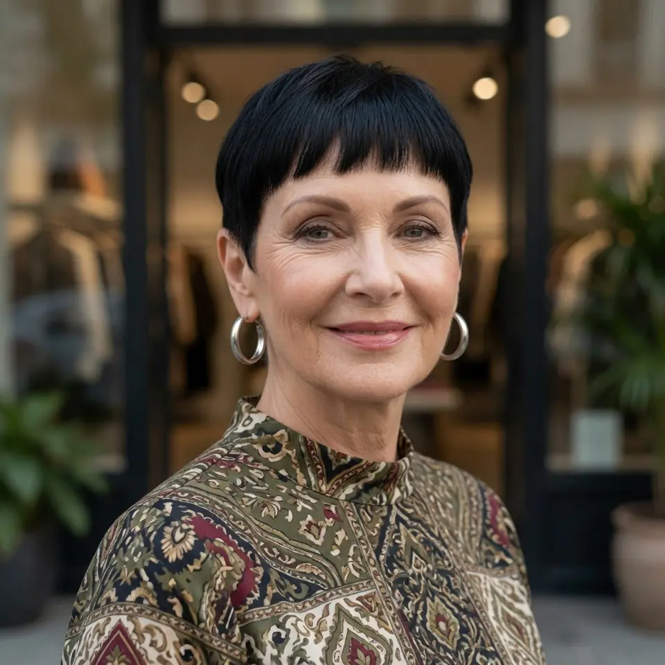 #11 Jet-Black Pixie with Chopped Micro-Fringe and Tapered Nape
