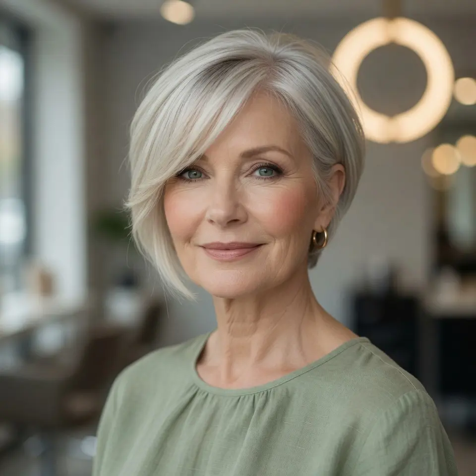 #14 Graceful Silver Asymmetrical Pixie with Side Swept Bangs