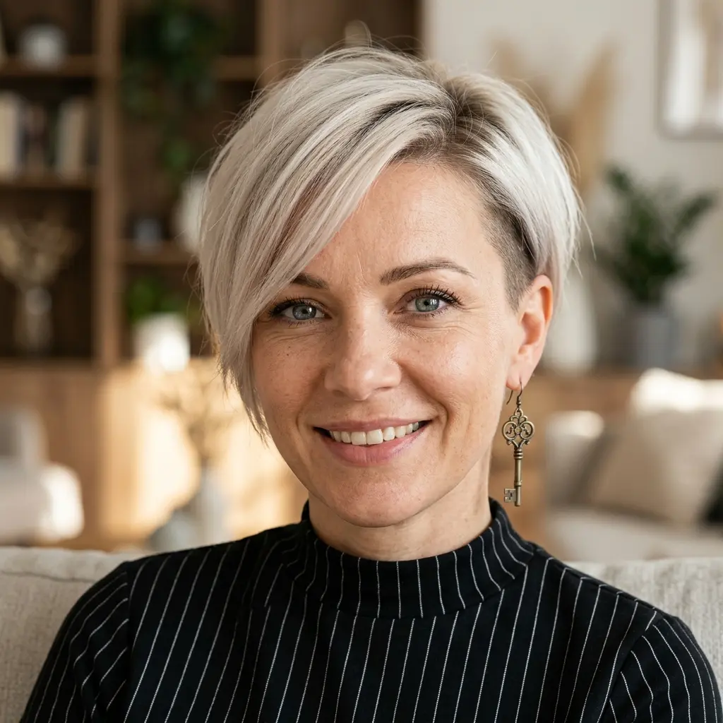#16 Chic Textured Long Pixie with Lifted Razored Crown and Side Fringe