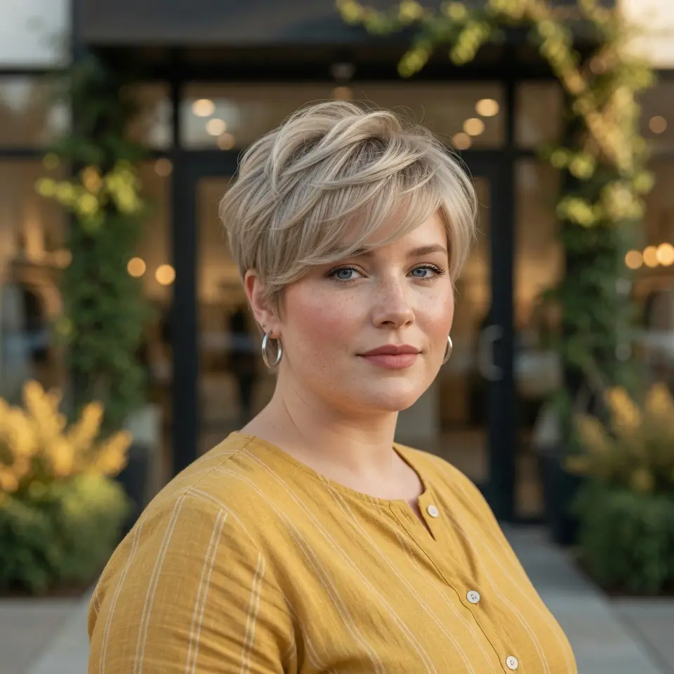 #16 Soft Ash-Blonde Layered Long Pixie with Tapered Nape