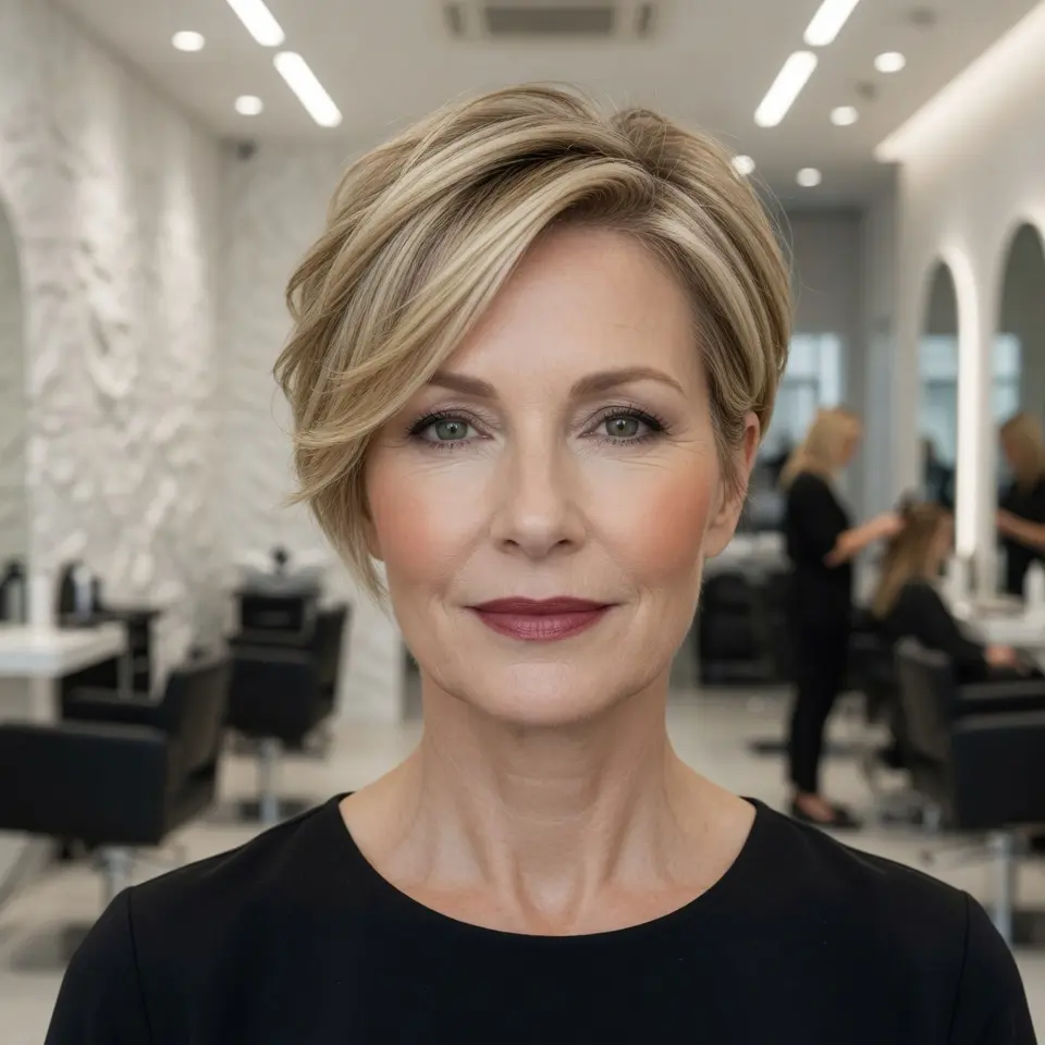 #2 Blonde Long Pixie with a Side Part