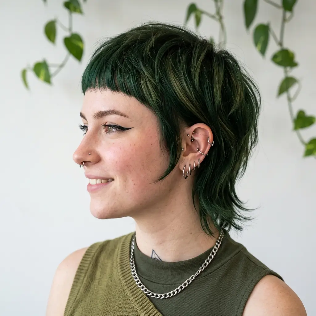 #2 Scalloped Crown Green Long Pixie with Micro Fringe