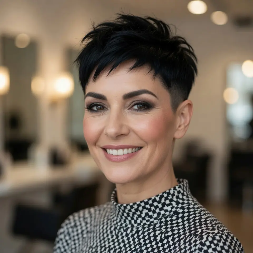 #3 Short Black Pixie with Shaved Sides