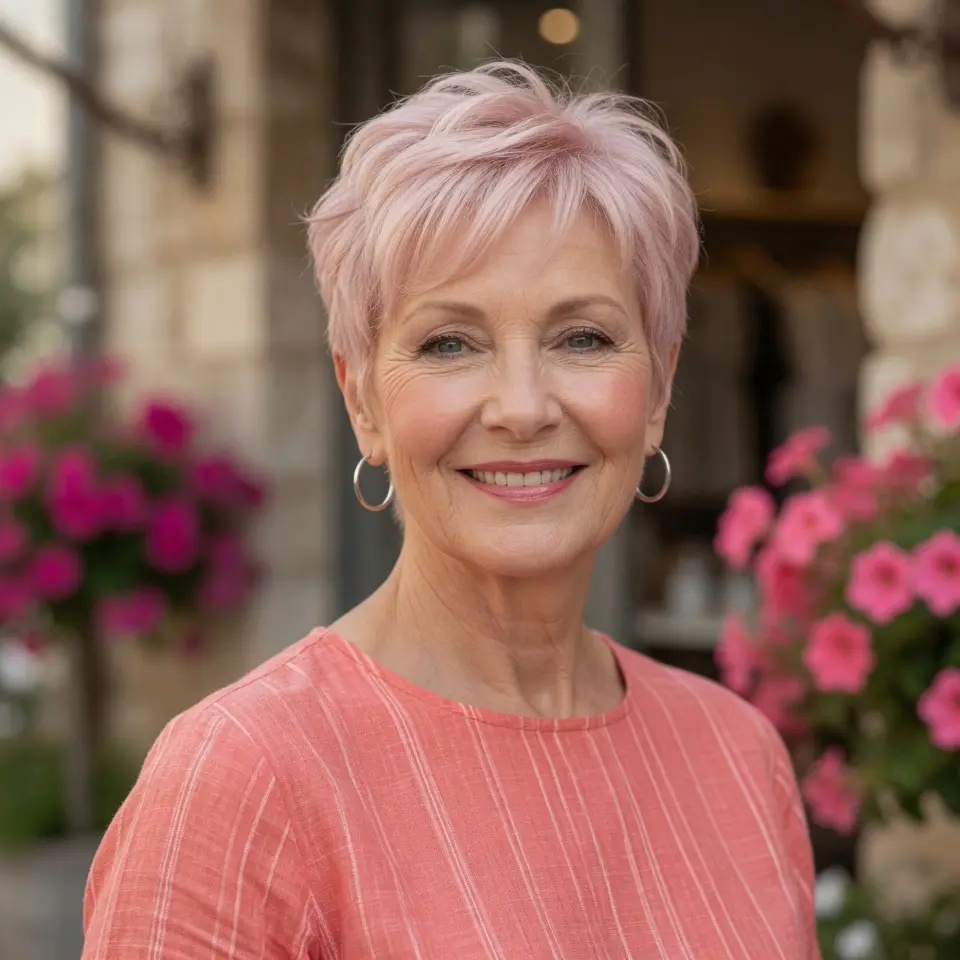 #5 Light Rose-Pink Short Pixie with Choppy Fringe and Airy Crown