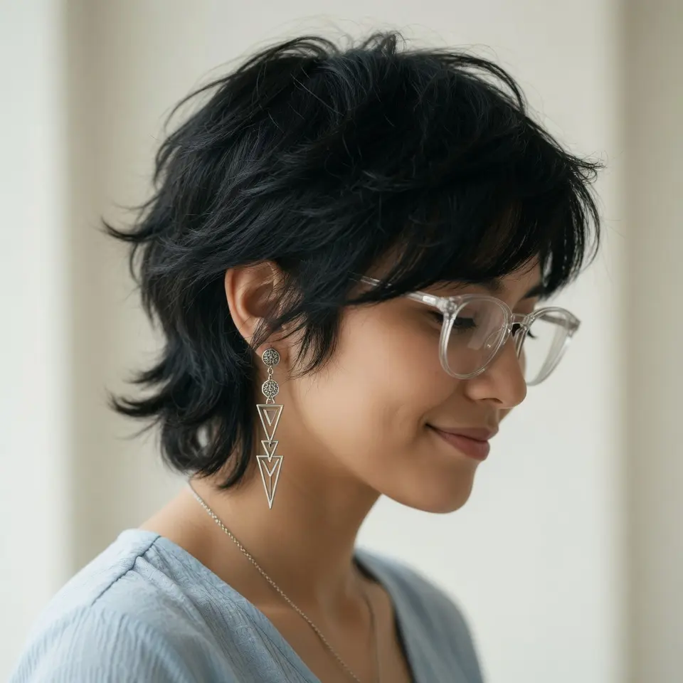 #7 Glasses-Friendly Tousled Long Pixie with Nape Flip