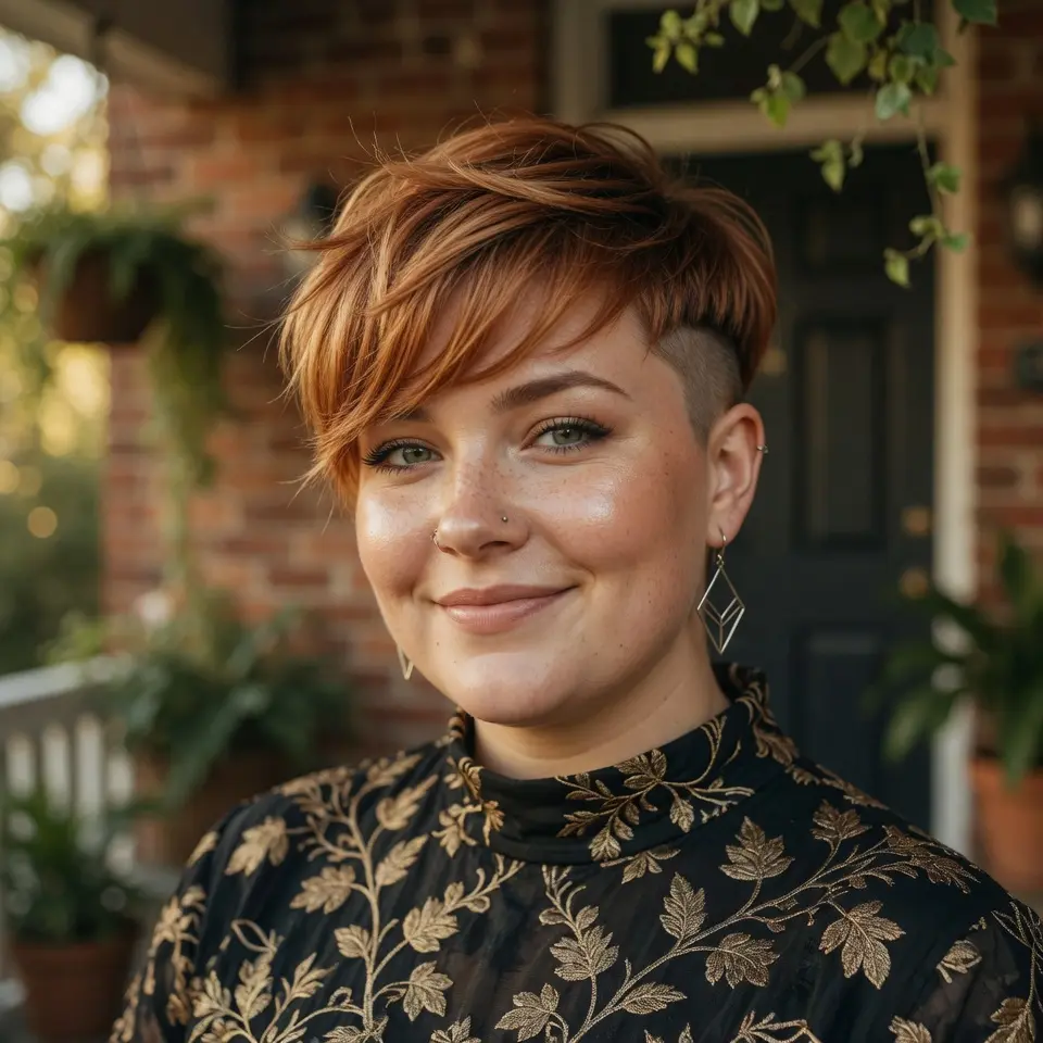 #8 Copper-Peach Textured Long Pixie with Tapered Temples
