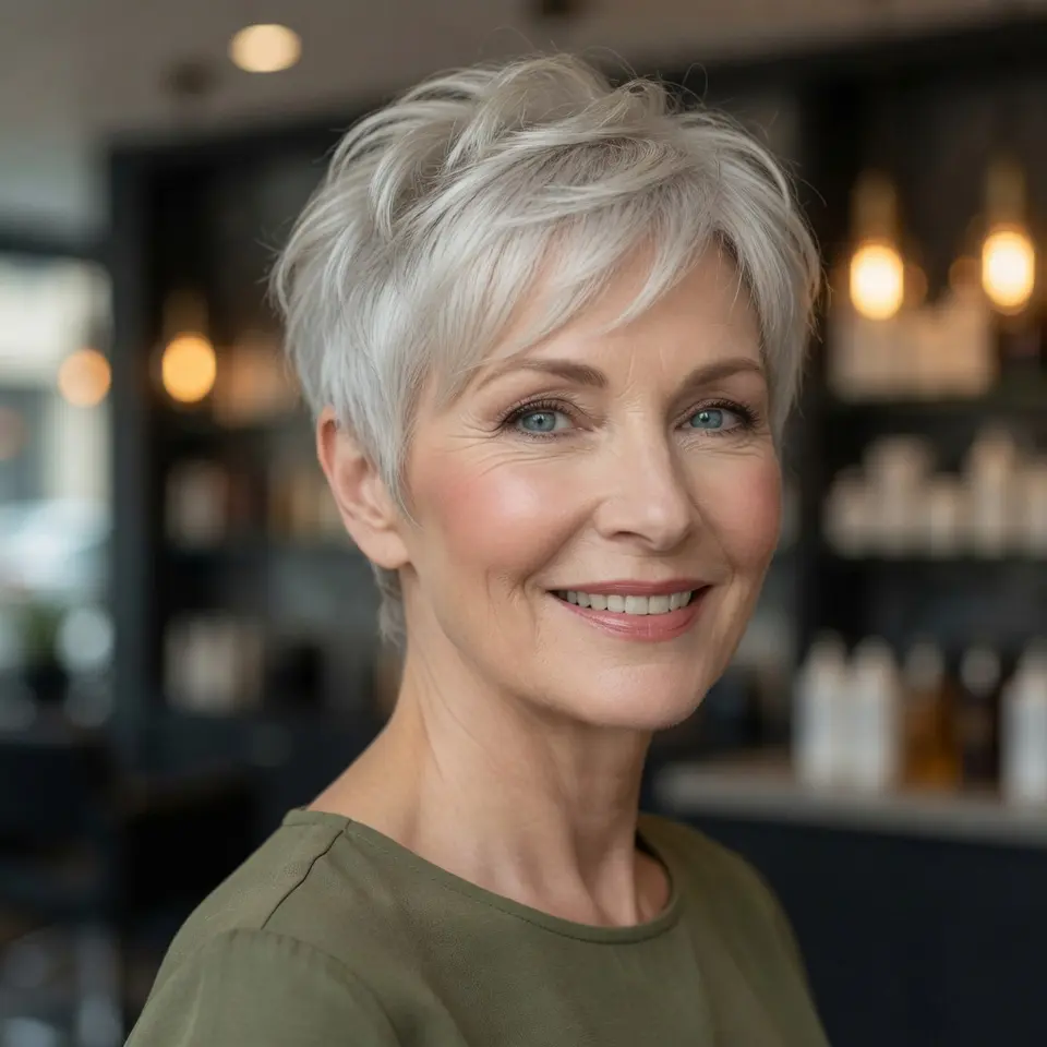 #9 Light Blonde Wispy Layered Pixie for Mature Women