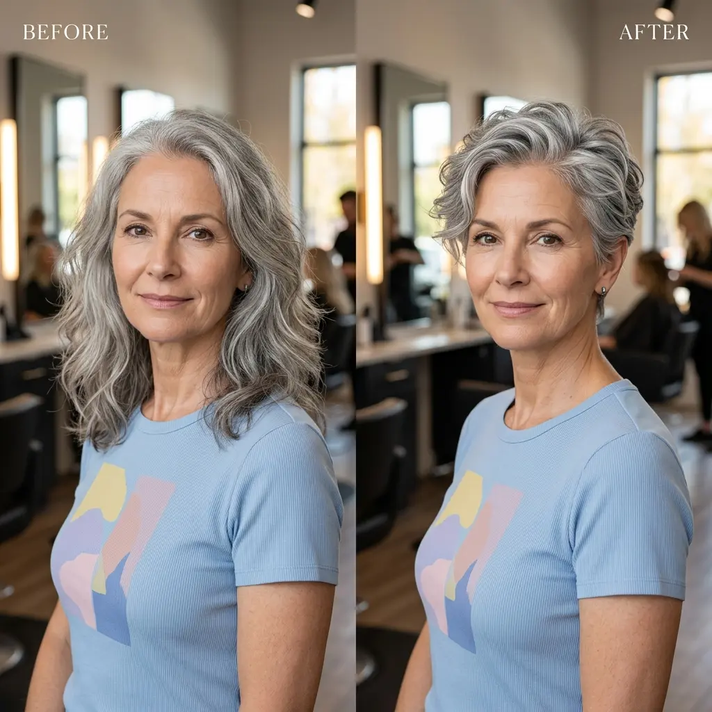 #1 Wavy Crown Pixie with Close-Cut Sides and Natural Silver Blend