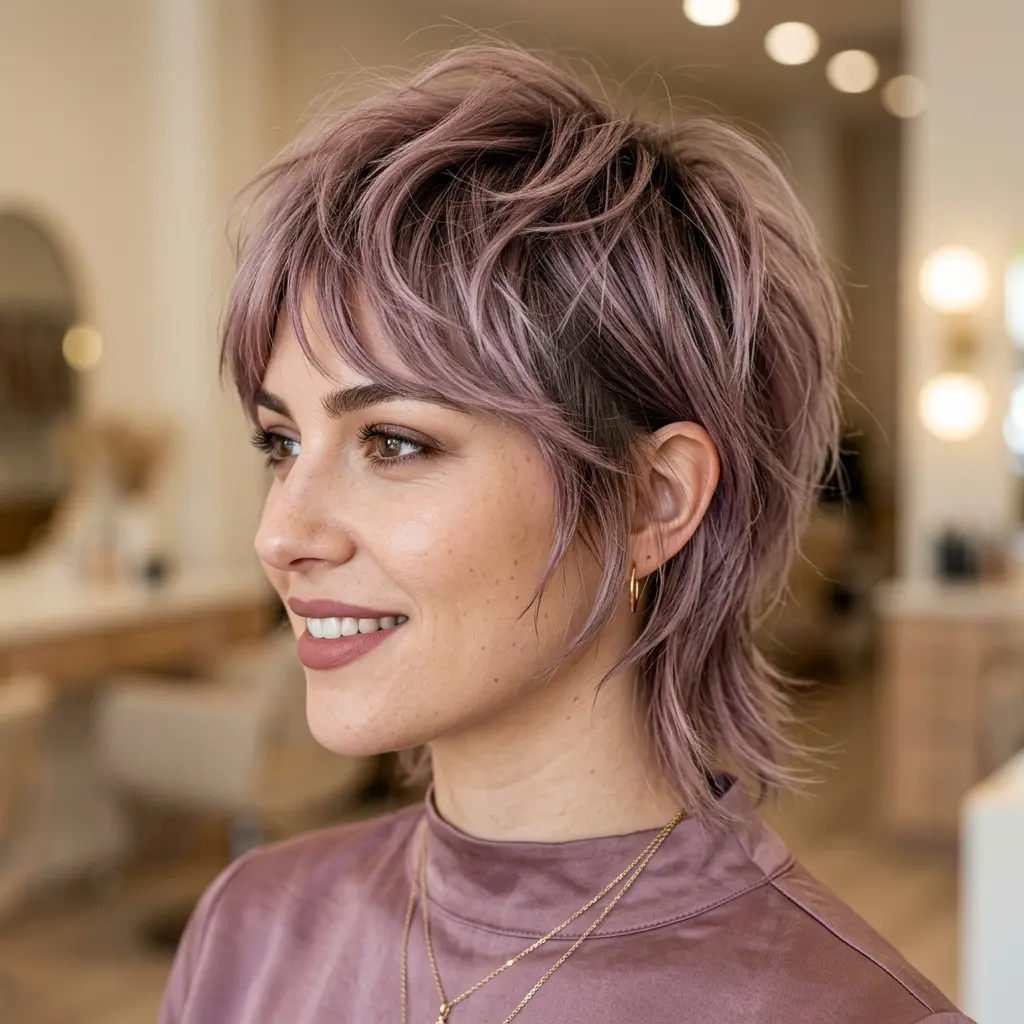 #1 Vintage Mauve Pixie Mullet on Fine Hair